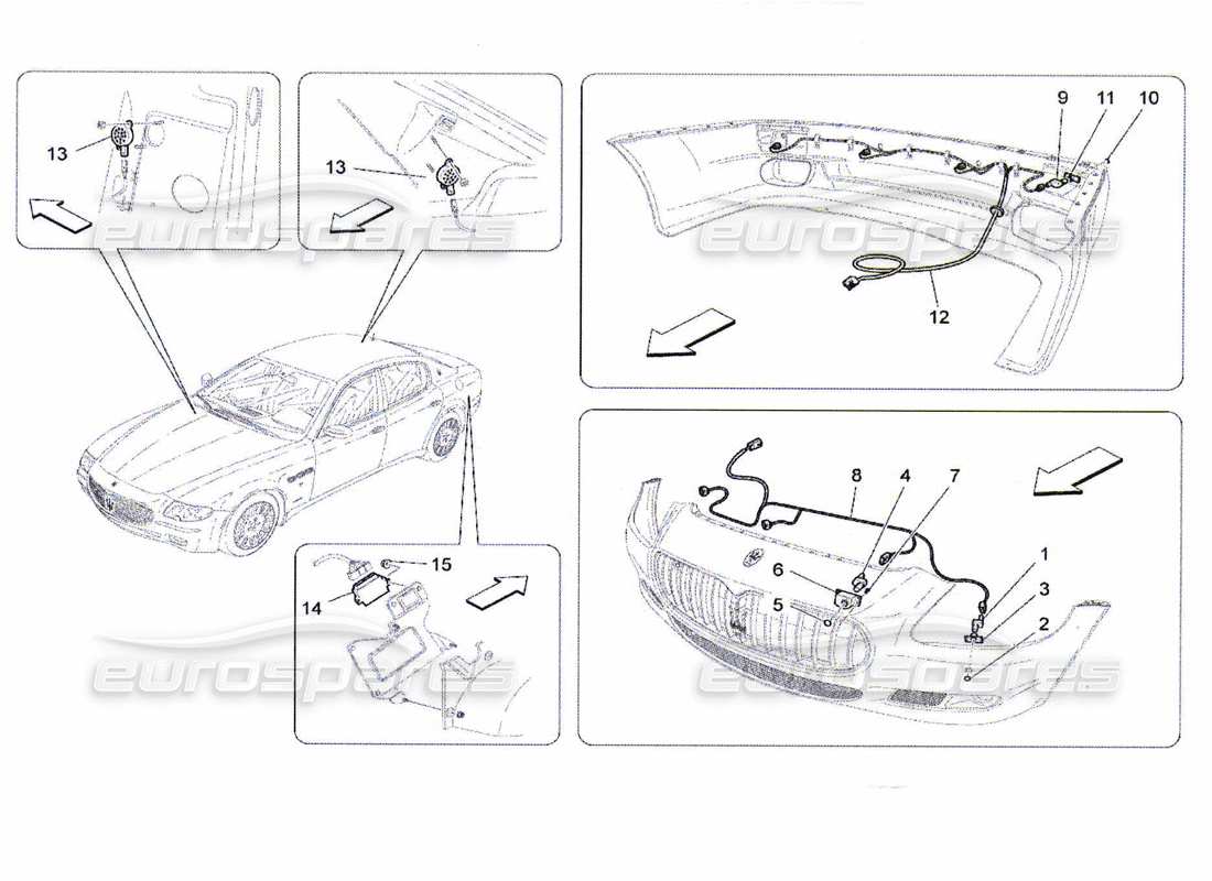 maserati qtp. (2010) 4.7 sensores de aparcamiento diagrama de piezas