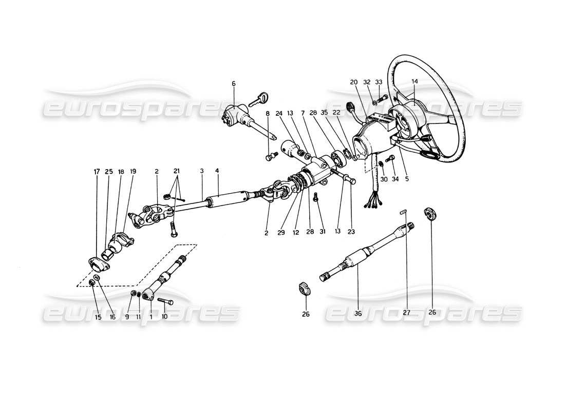 ferrari 365 gt4 berlinetta boxer diagrama de piezas de la columna de dirección (del automóvil número 18225)