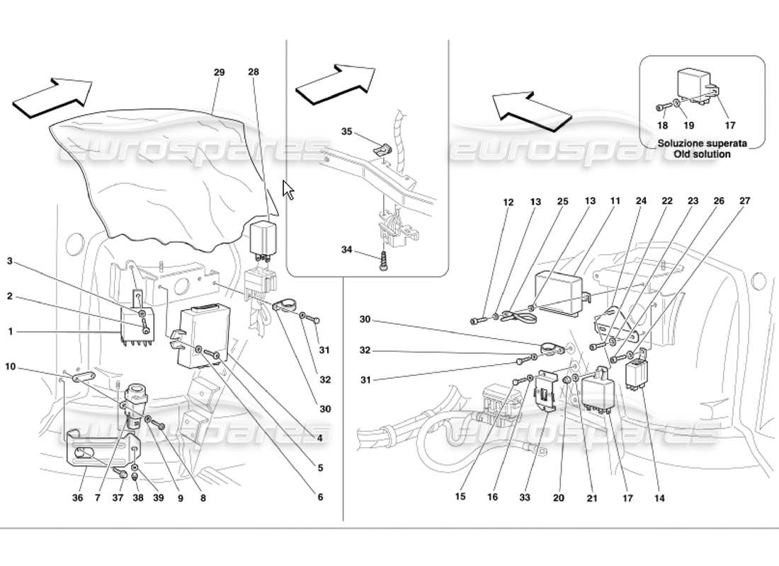 ferrari 360 modena front passengers compartment control stations diagrama de piezas