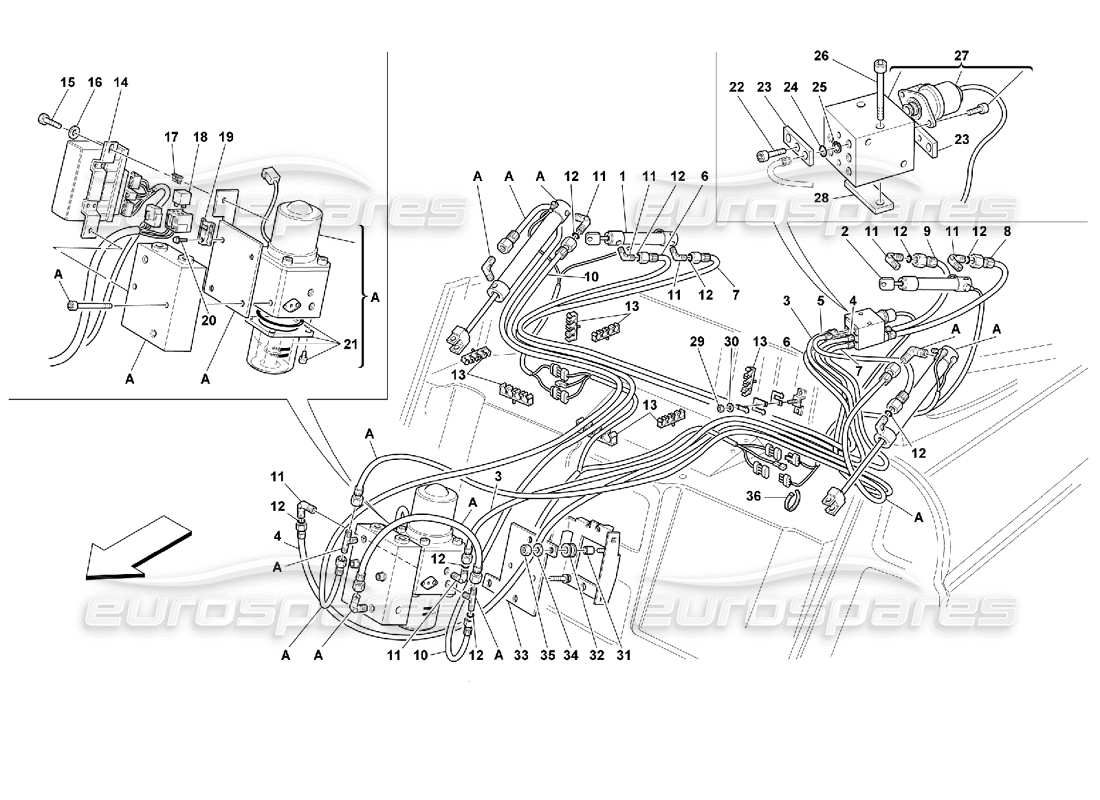 ferrari 355 (2.7 motronic) control hidráulico superior diagrama de piezas