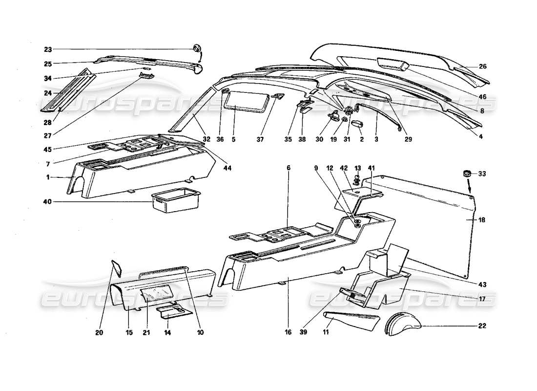 ferrari 328 (1985) túnel y techo diagrama de piezas