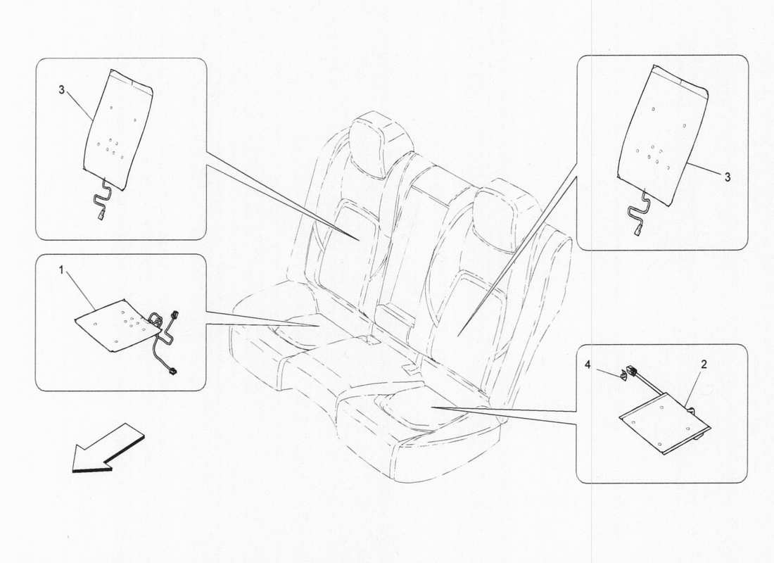 maserati qtp. v6 3.0 bt 410bhp 2015 diagrama de piezas electrónicas del asiento trasero