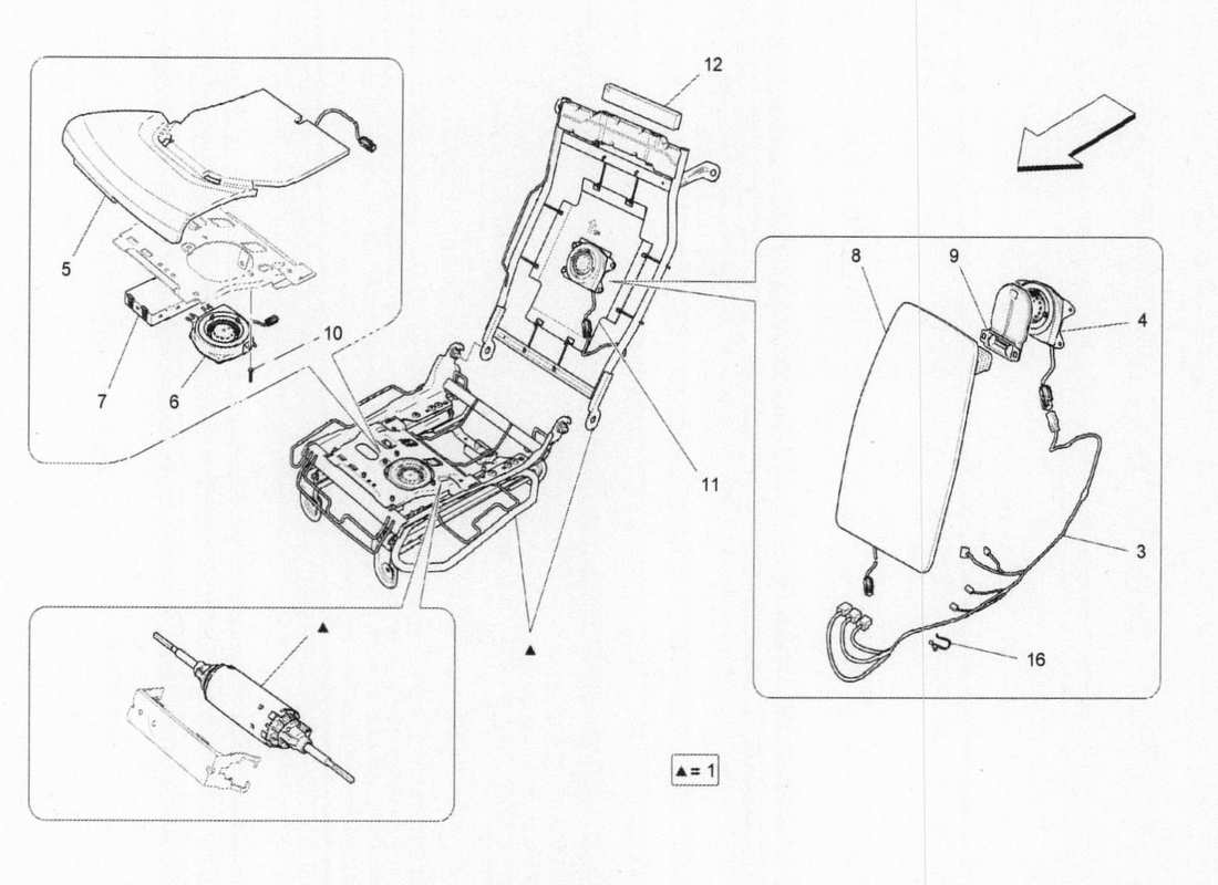 maserati qtp. v6 3.0 bt 410bhp 2015 diagrama de piezas electrónicas del asiento trasero