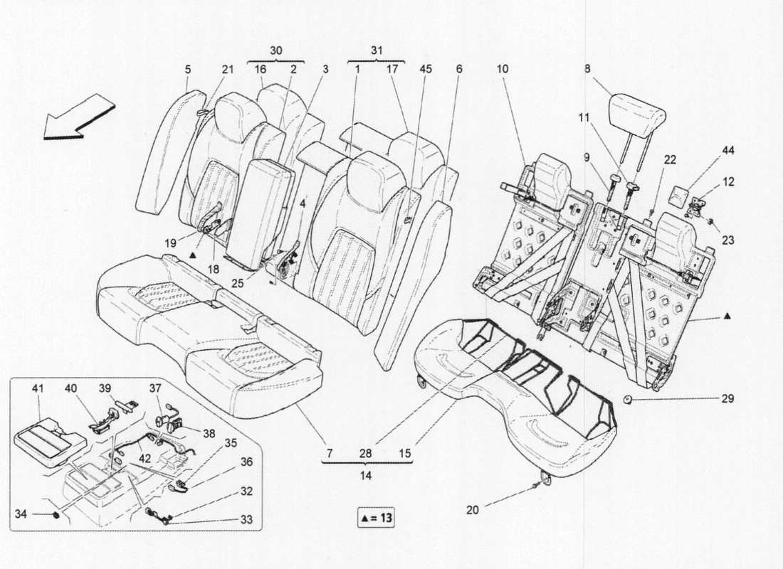 maserati qtp. v6 3.0 tds 275bhp 2017 asientos traseros: diagrama de piezas de los paneles decorativos