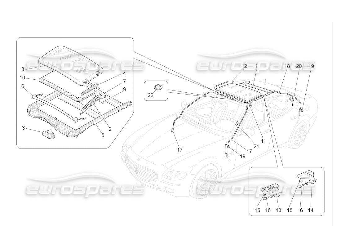 maserati qtp. (2007) 4.2 auto diagrama de piezas del techo corredizo