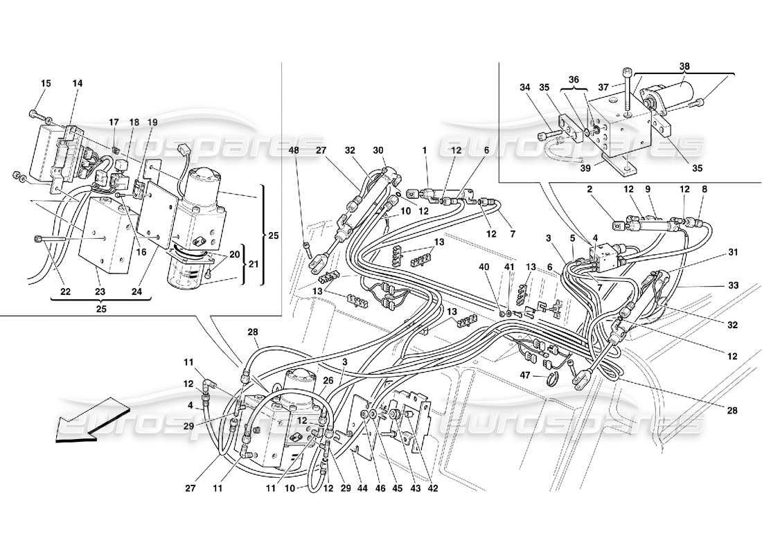 ferrari 355 (5.2 motronic) control hidráulico superior diagrama de piezas