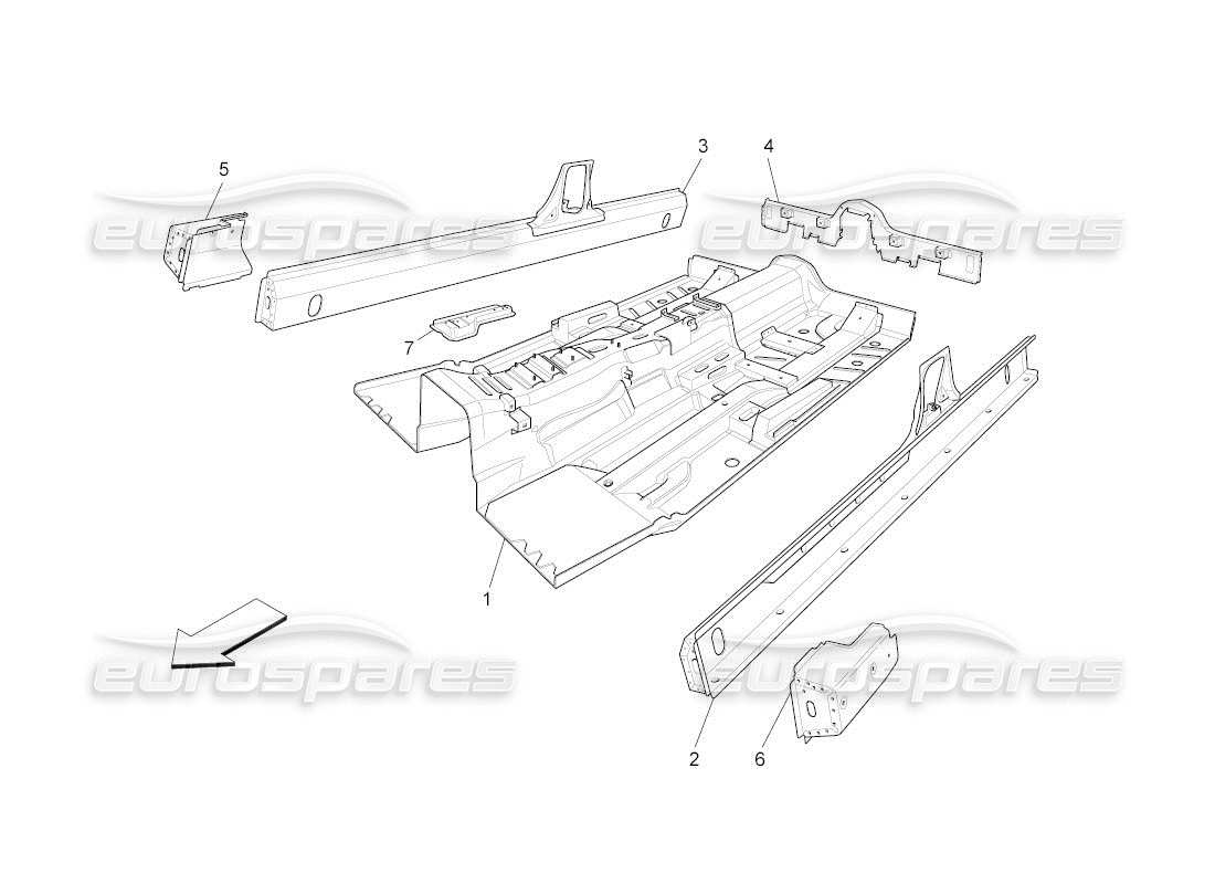 maserati qtp. (2011) 4.7 auto diagrama de piezas de marcos estructurales centrales y paneles laminares