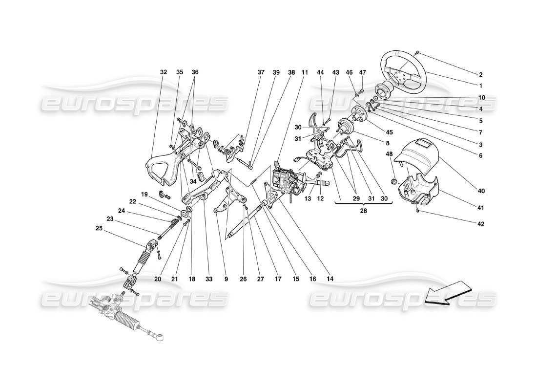 ferrari 360 challenge (2000) diagrama de piezas de la columna de dirección