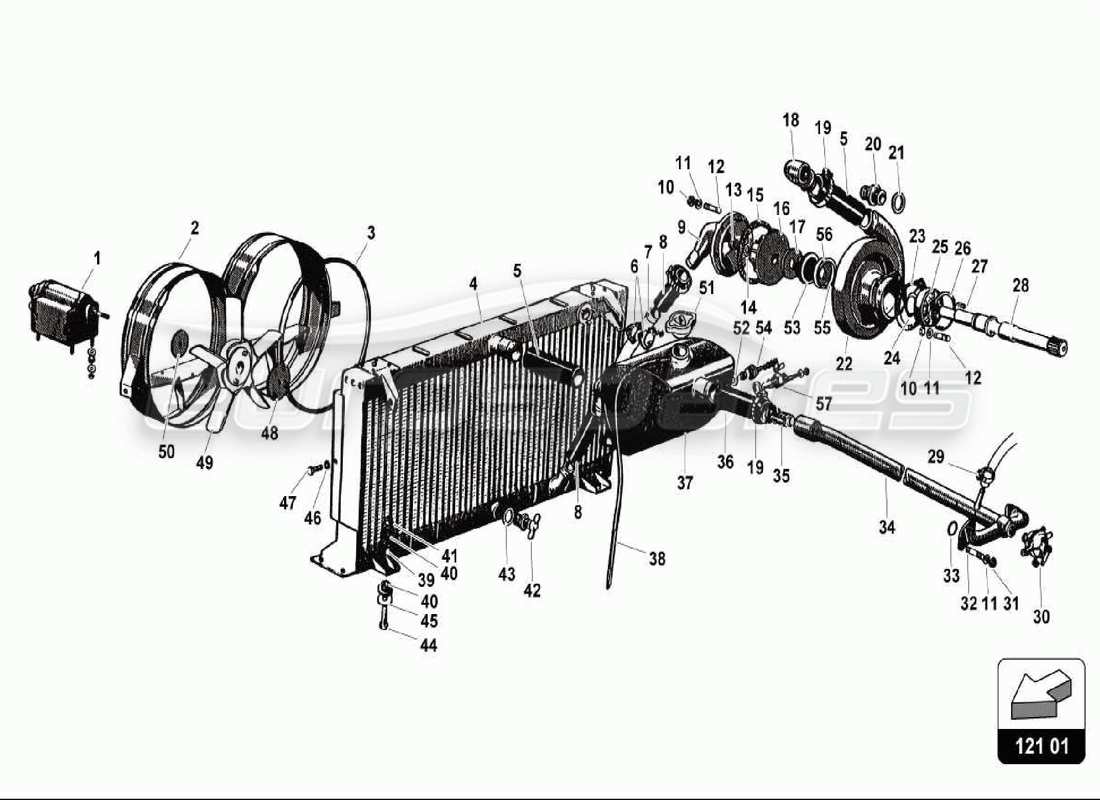 lamborghini 350 gt diagrama de piezas del sistema de refrigeración por agua