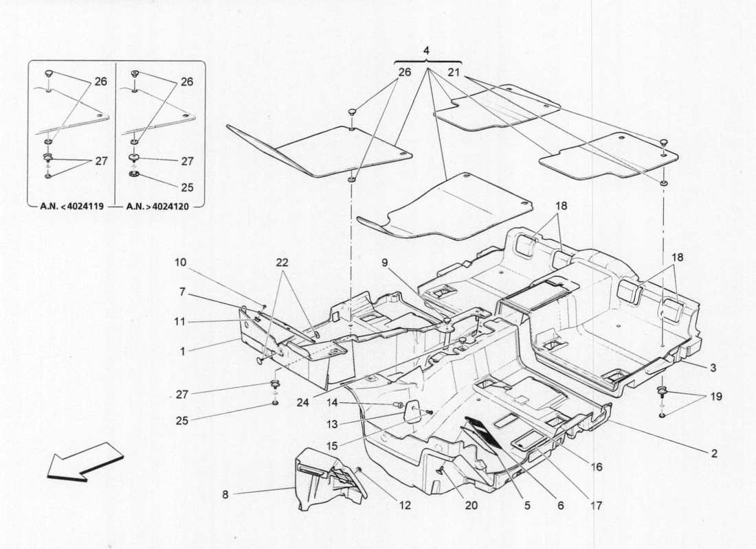 maserati qtp. v6 3.0 bt 410bhp 2015 alfombrillas del habitáculo diagrama de piezas