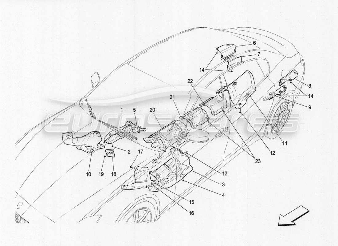 maserati qtp. v8 3.8 530bhp auto 2015 paneles insonorizantes en el interior del vehículo. diagrama de piezas.