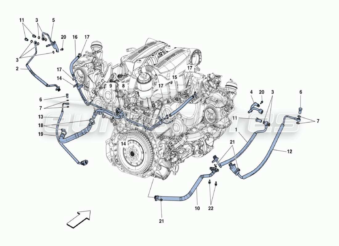 ferrari 488 challenge diagrama de piezas de mangueras turbo