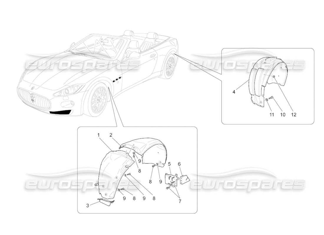 maserati grancabrio (2010) 4.7 diagrama de piezas de la timonera y las tapas