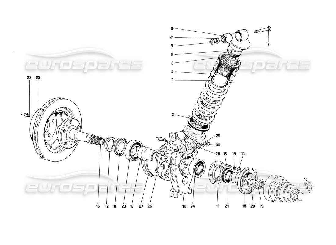 ferrari 328 (1985) suspensión trasera - amortiguador y disco de freno diagrama de piezas