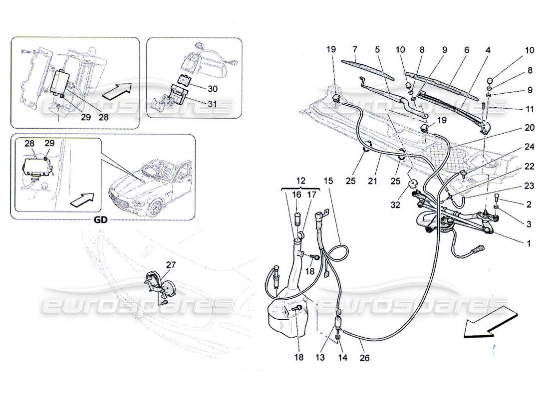 maserati qtp. (2010) 4.7 dispositivos externos del vehículo diagrama de piezas