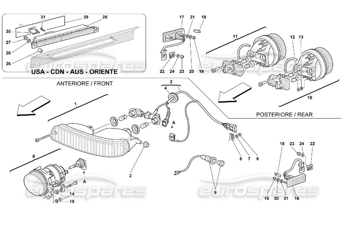 ferrari 355 (2.7 motronic) diagrama de piezas de las luces delanteras y traseras