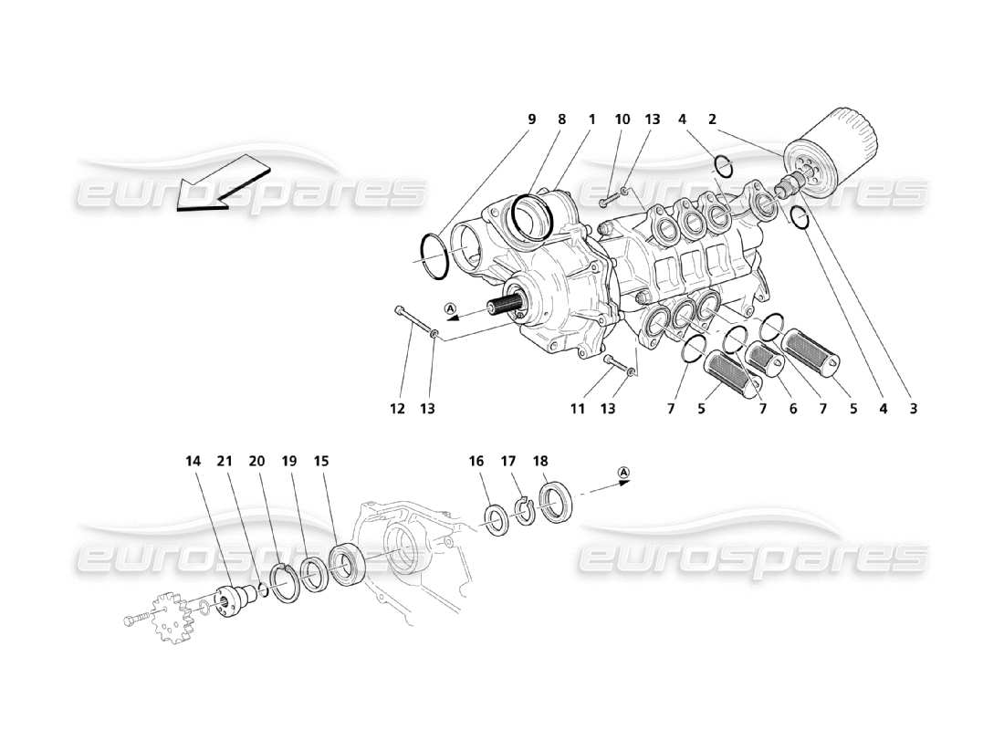 maserati qtp. (2003) 4.2 lubricación: diagrama de piezas de bomba y filtro