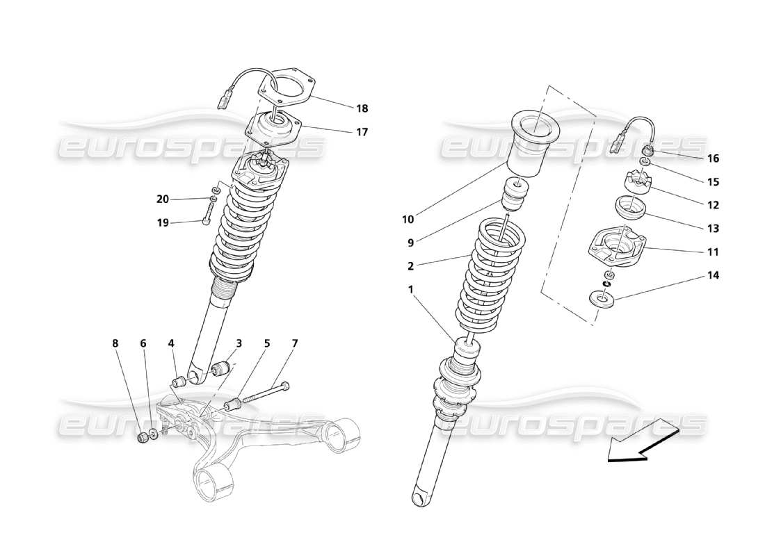 maserati qtp. (2003) 4.2 piezas de suspensión delantera diagrama de piezas