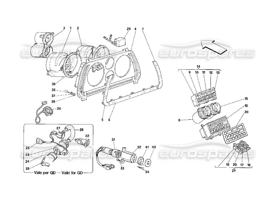 ferrari 348 (2.7 motronic) instrumentos diagrama de piezas