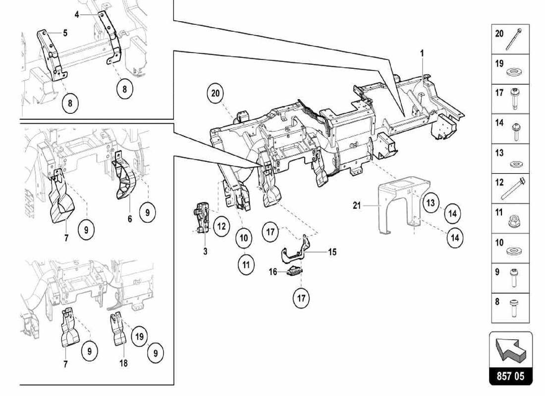 lamborghini centenario spider diagrama de piezas del travesaño interior