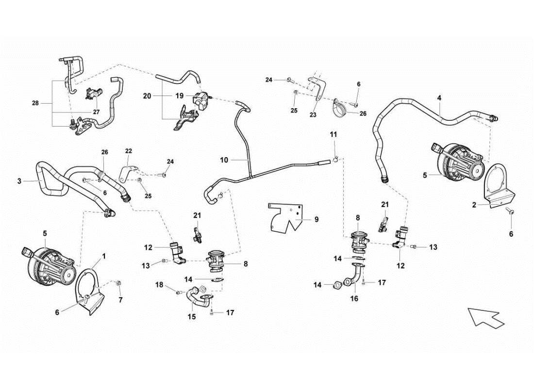 lamborghini gallardo sts ii sc sistema de aire secundario diagrama de piezas