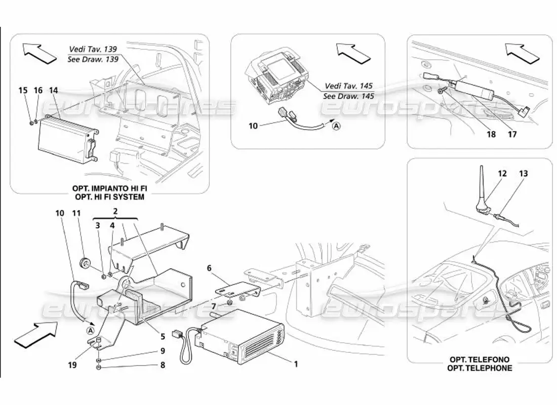 maserati 4200 coupe (2005) equipos estereo - accesorios diagrama de piezas