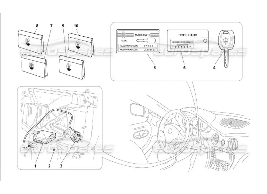 maserati 4200 coupe (2005) kit inmovilizador diagrama de piezas