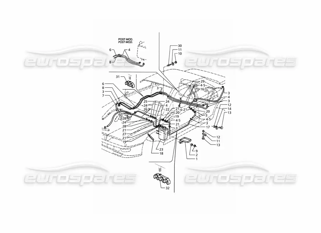 maserati qtp. 3.2 v8 (1999) sistema de recuperación de vapores de evaporación y tuberías de combustible diagrama de piezas