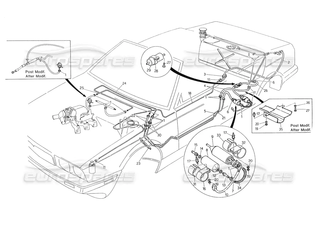 maserati biturbo spider tuberías de combustible diagrama de piezas