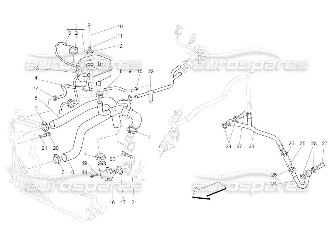 maserati qtp. (2007) 4.2 f1 sistema de enfriamiento: nourice y líneas diagrama de piezas