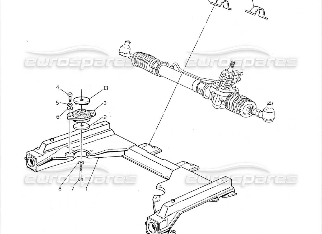 maserati 228 diagrama de piezas del bastidor auxiliar delantero y de la caja de dirección