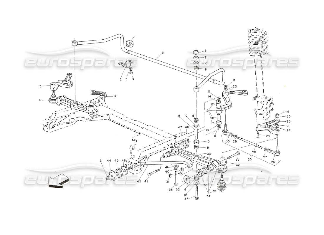 maserati shamal suspensión delantera diagrama de piezas