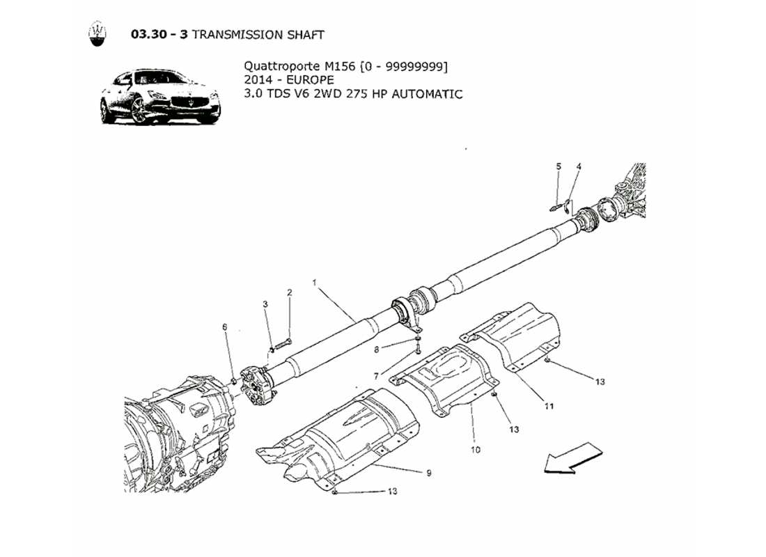 maserati qtp. v6 3.0 tds 275bhp 2014 diagrama de piezas del eje de transmisión