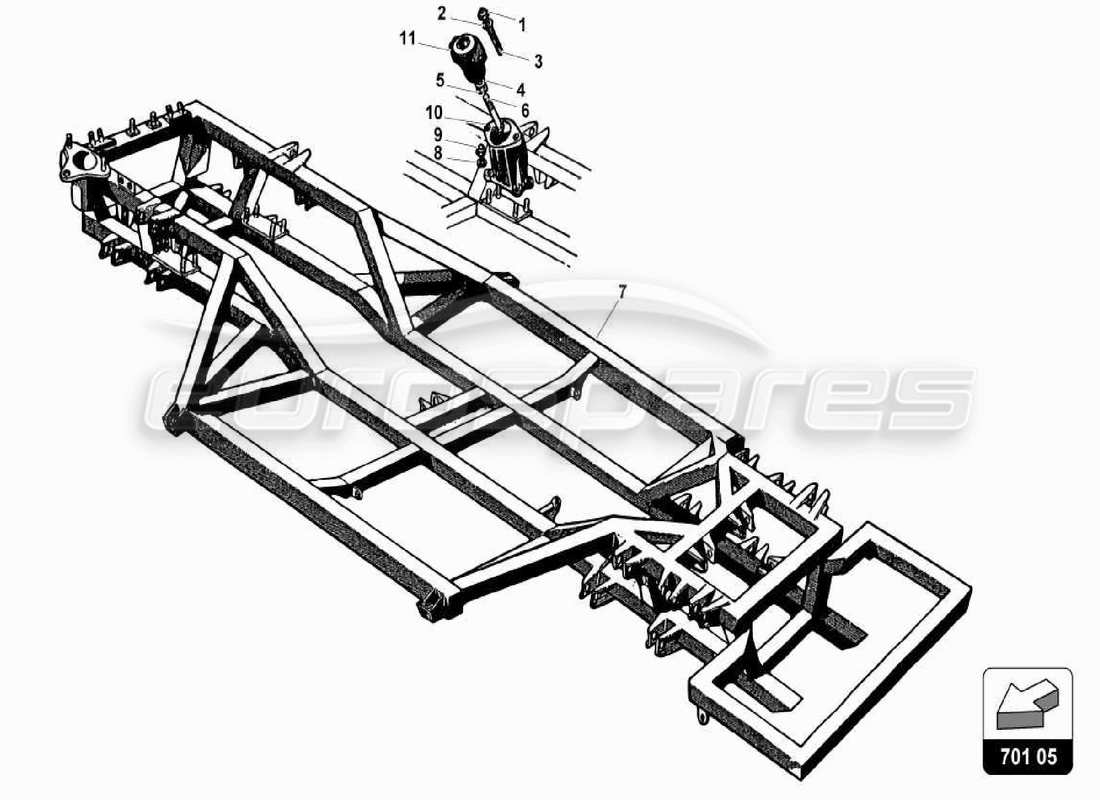 lamborghini 350 gt diagrama de piezas de los elementos del marco central