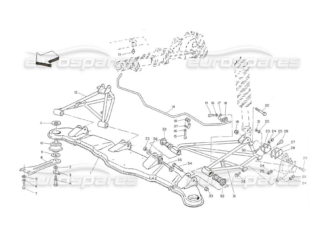 maserati shamal rear suspension diagrama de piezas