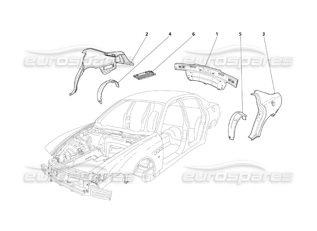 maserati qtp. (2003) 4.2 diagrama de estructuras exteriores traseras y partes de la carrocería