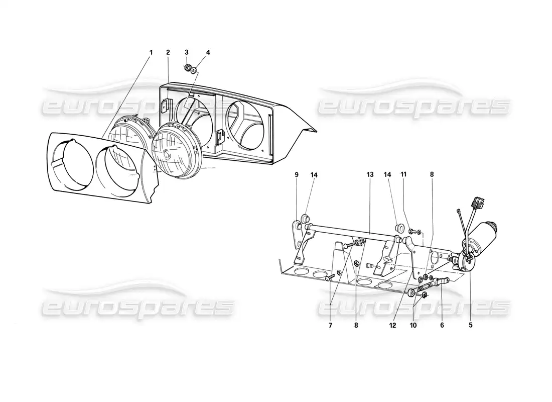 ferrari testarossa (1990) front headlight lifting device diagrama de piezas