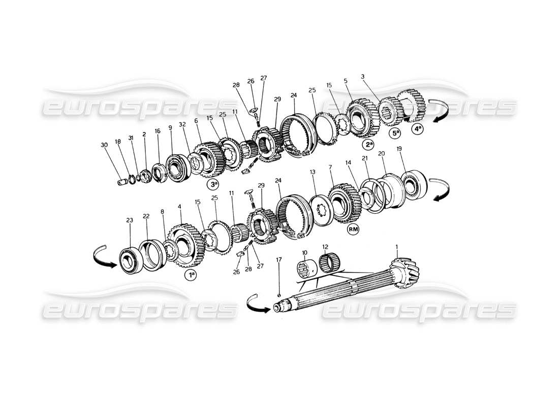 ferrari 365 gt4 berlinetta boxer lay shaft gears (from car no. 17543) part diagram