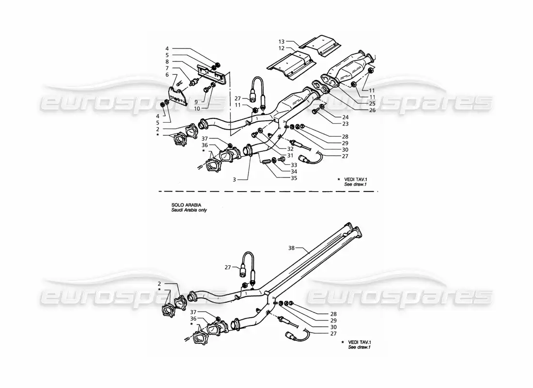 maserati qtp. 3.2 v8 (1999) sistema de escape delantero diagrama de piezas