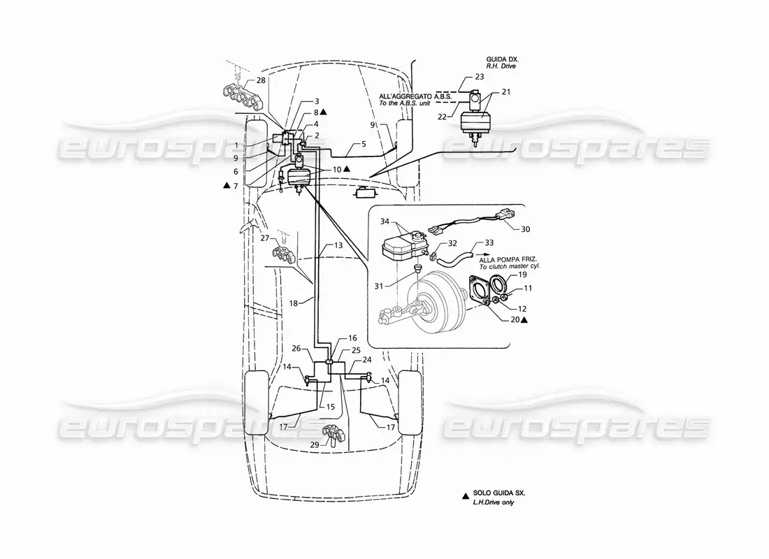 maserati qtp. 3.2 v8 (1999) líneas de freno hidráulico abs diagrama de piezas