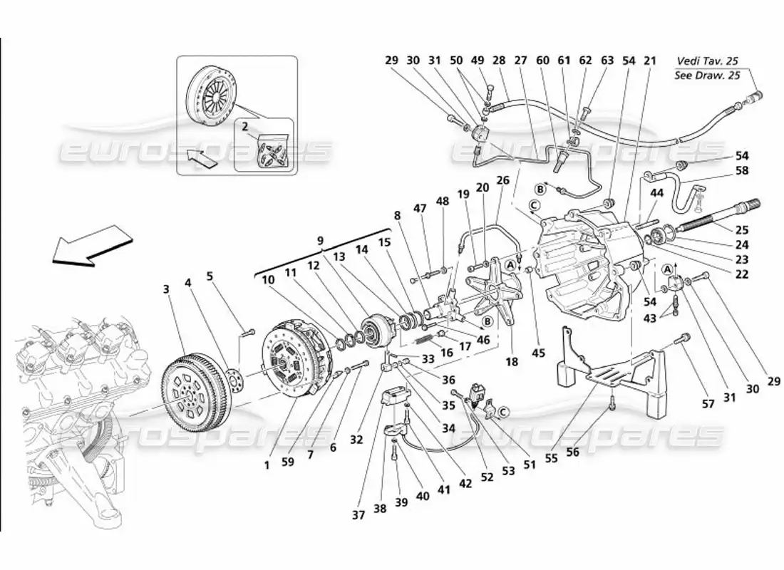 maserati 4200 gransport (2005) embrague y controles diagrama de piezas