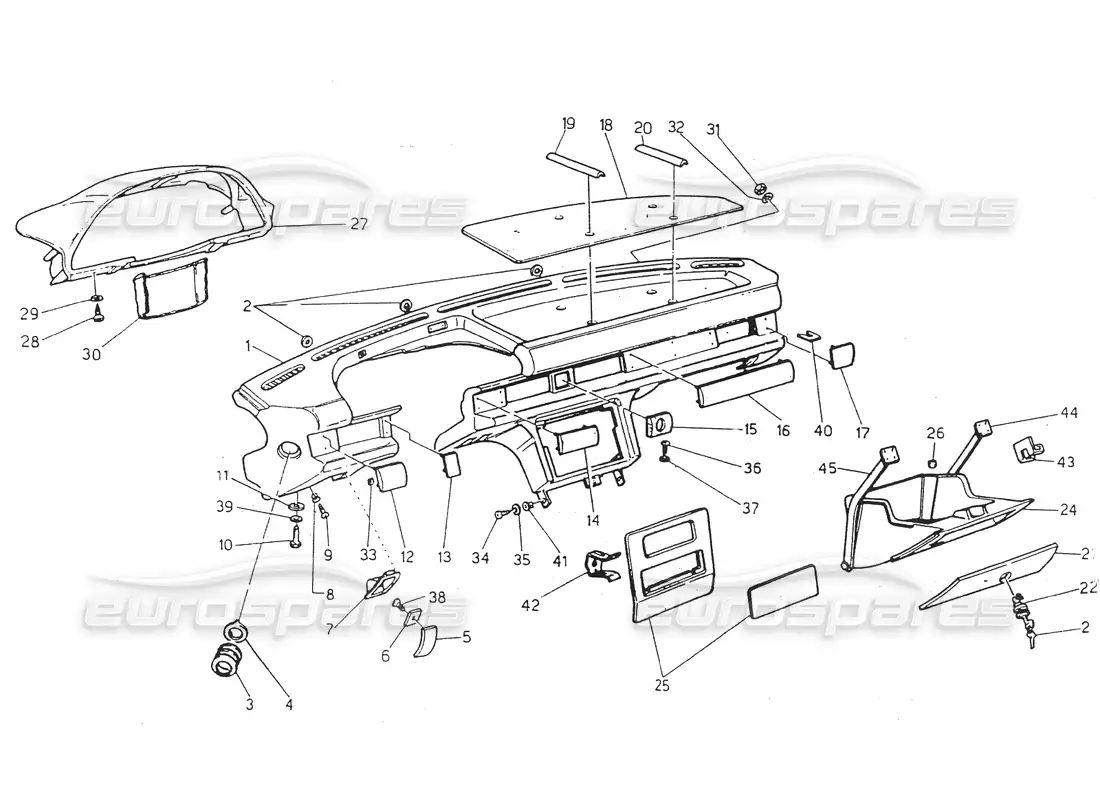 maserati 418 / 4.24v / 430 tablero, diagrama de piezas de dirección izquierda