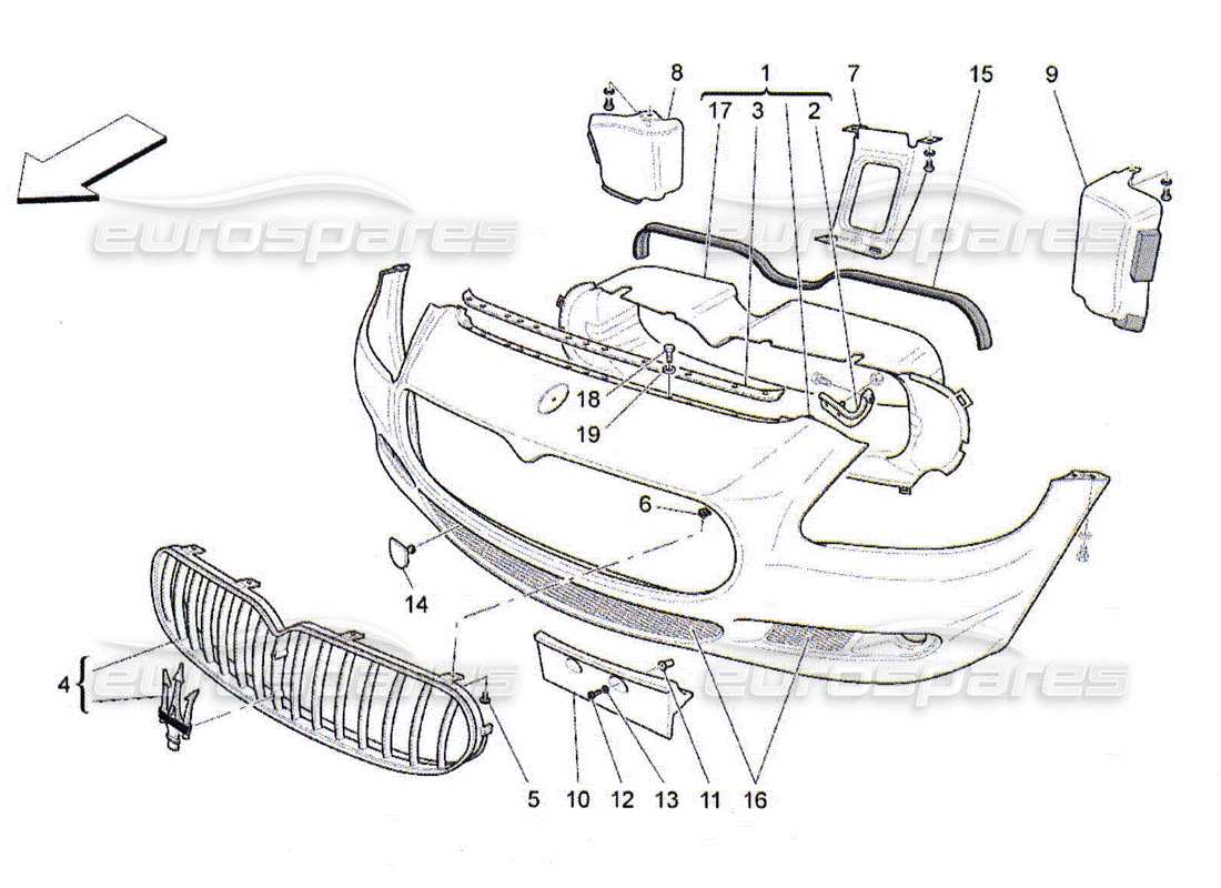 maserati qtp. (2010) 4.2 diagrama de piezas del parachoques delantero