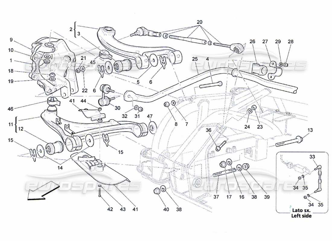 maserati qtp. (2010) 4.7 diagrama de piezas de la suspensión trasera