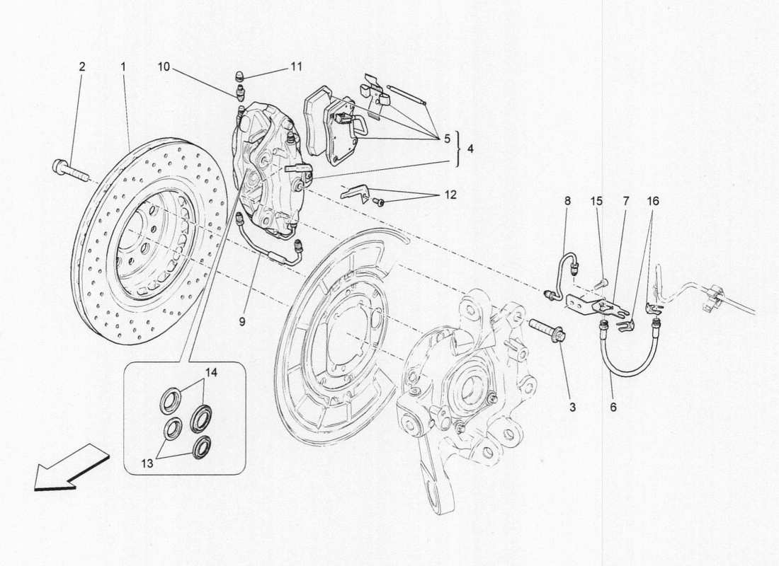 maserati qtp. v6 3.0 bt 410bhp 2015 diagrama de piezas de los dispositivos de frenado en las ruedas traseras