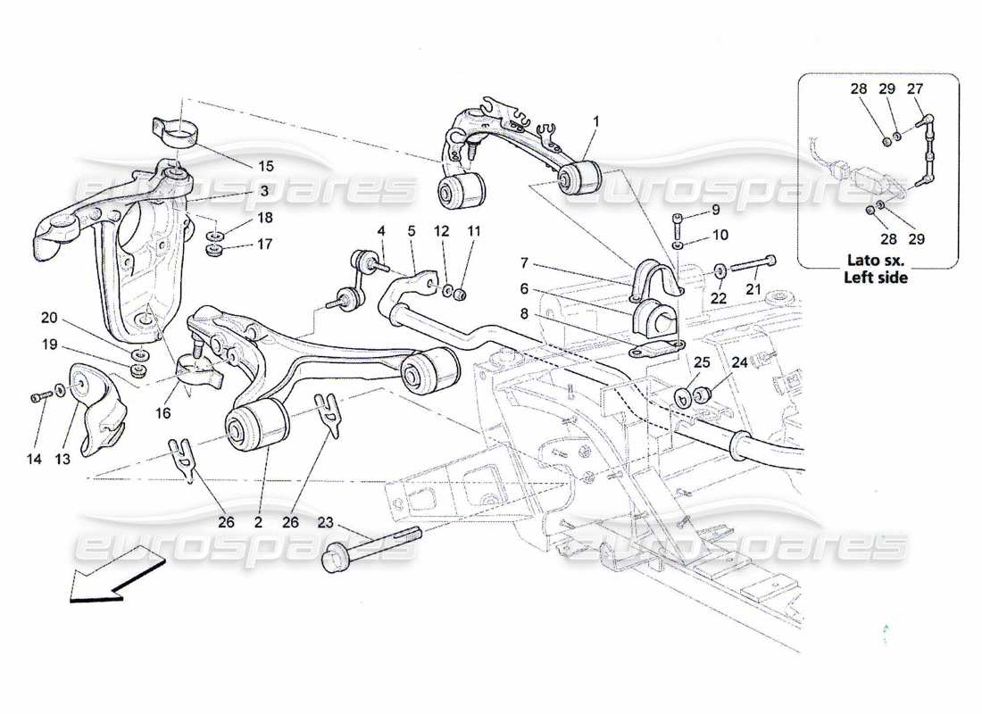 maserati qtp. (2010) 4.7 suspensión delantera diagrama de piezas