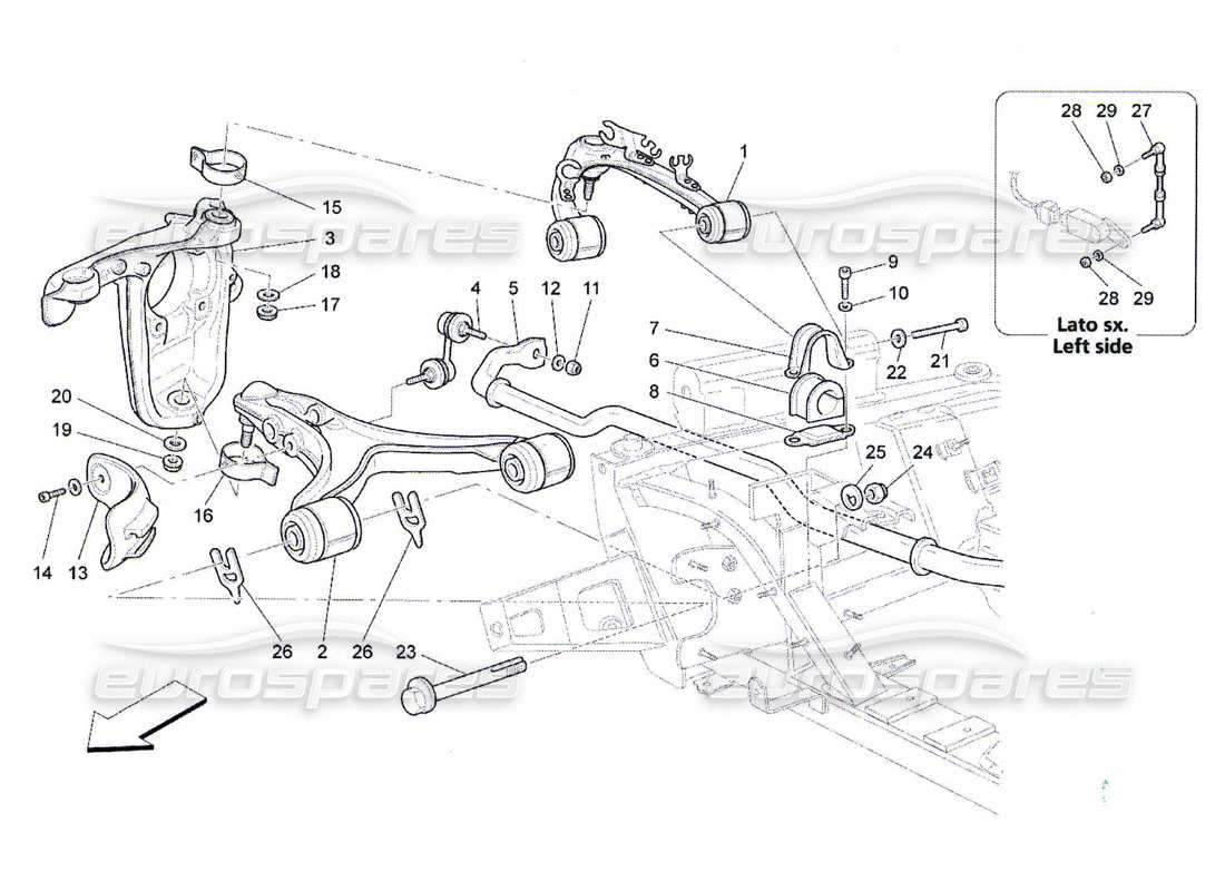 maserati qtp. (2010) 4.7 diagrama de piezas de la suspensión delantera