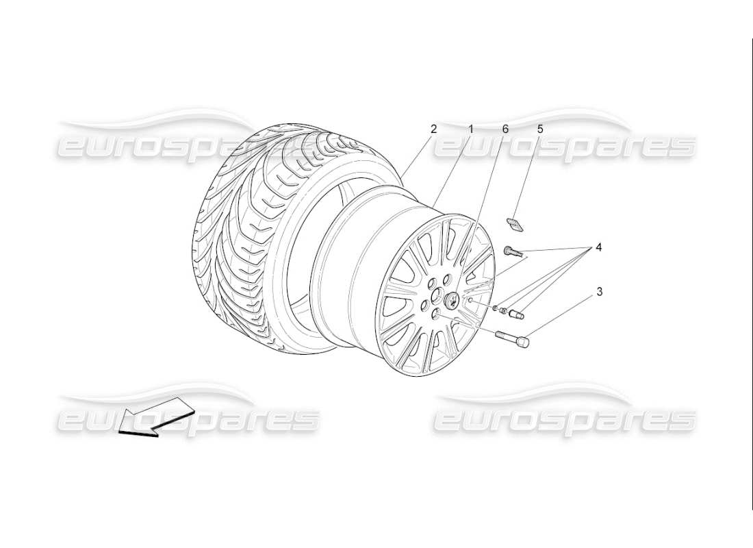 maserati qtp. (2010) 4.7 auto diagrama de piezas de ruedas y neumáticos