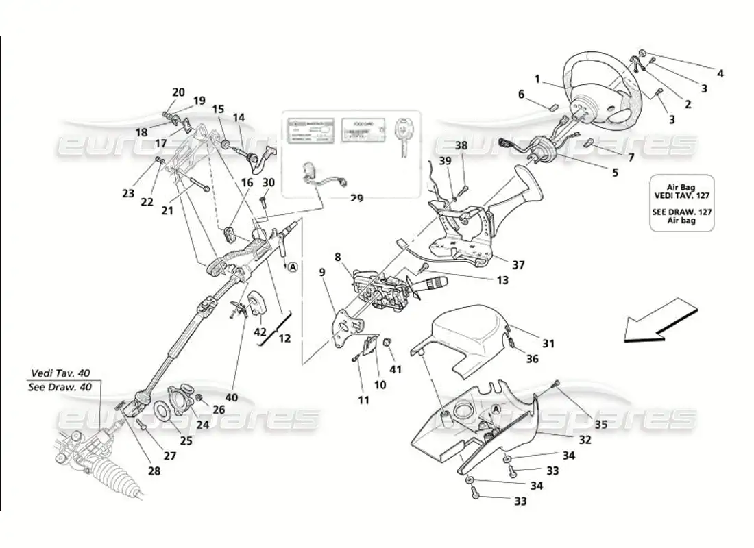 maserati 4200 gransport (2005) columna de dirección diagrama de piezas