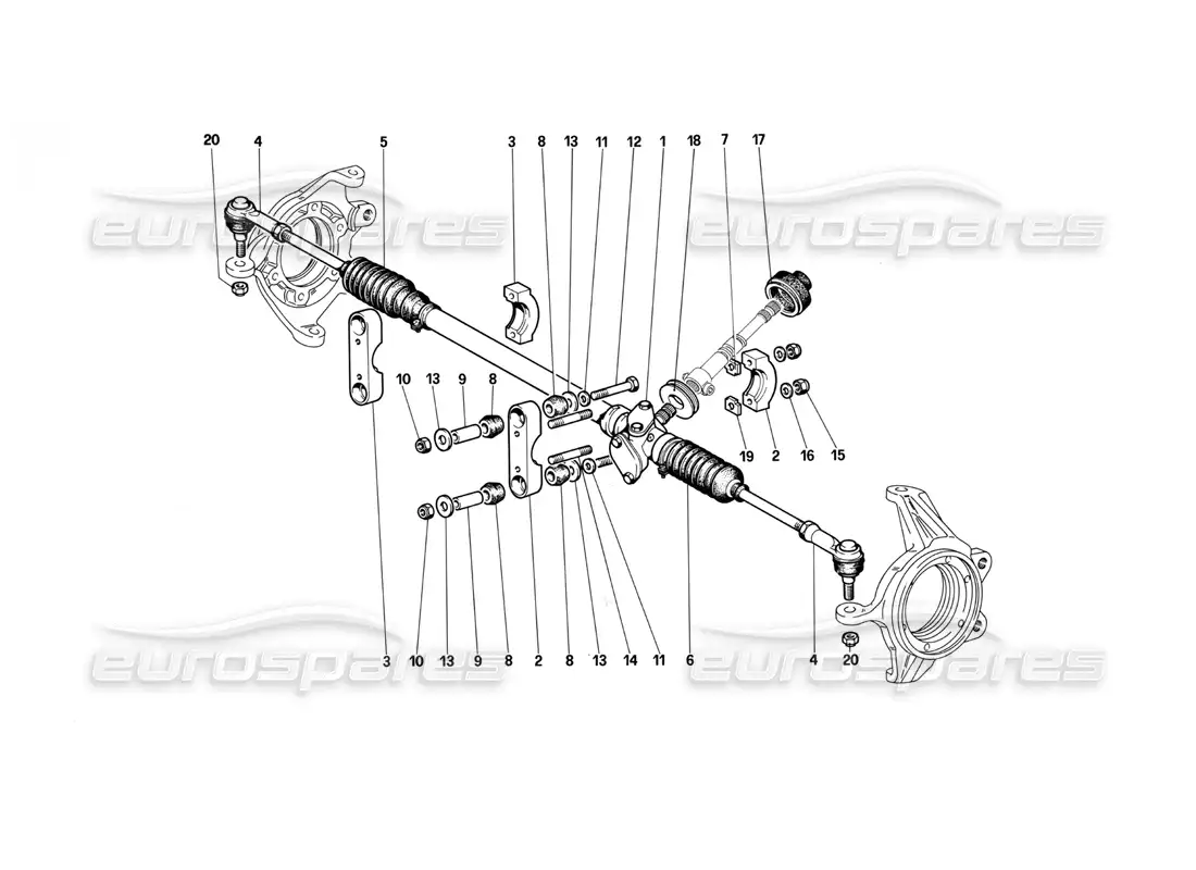 ferrari testarossa (1990) diagrama de piezas de caja de dirección y varillaje